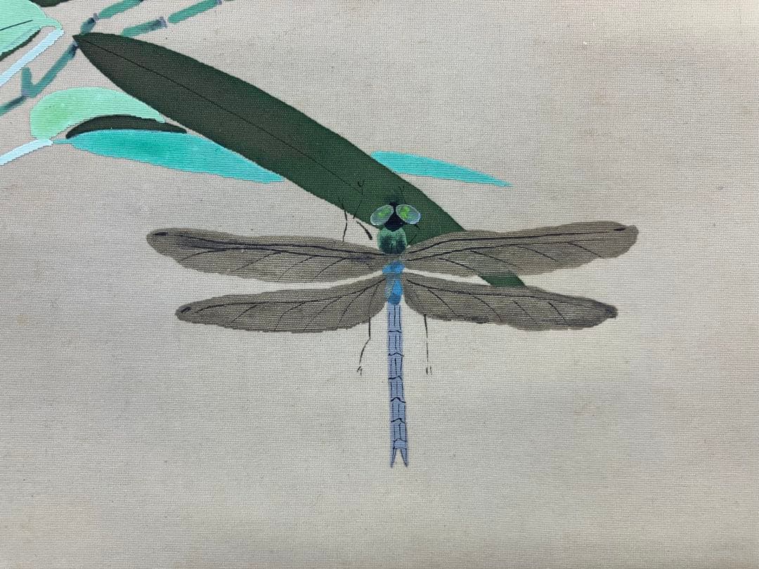 鈴木三朝【蜻蛉／とんぼ】絹本　掛軸（師／荒井寛方・安田靫彦）