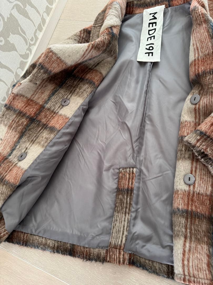 試着品♡【フェリシモ♡MEDE19F】ふわふわ♡チェック柄♡コート♡