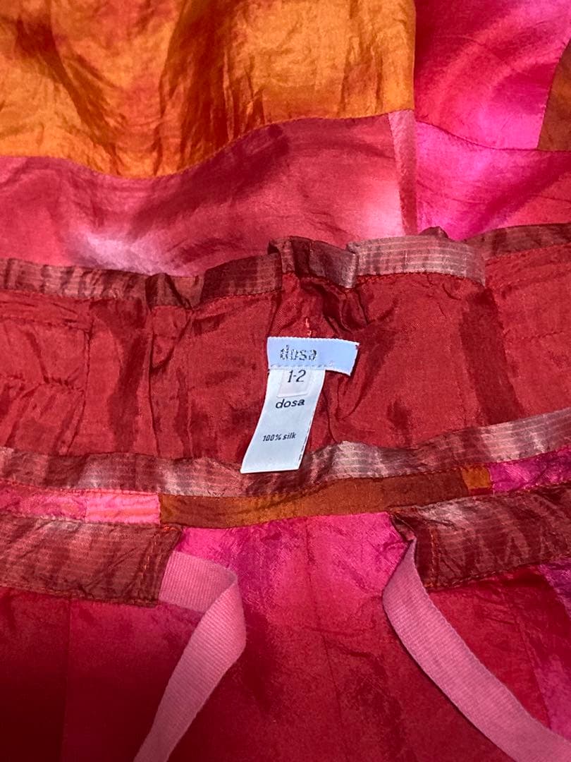dosa ドーサ パッチワーク　スカート　赤　シルク　膝丈　絹　裏地付き　ピンク