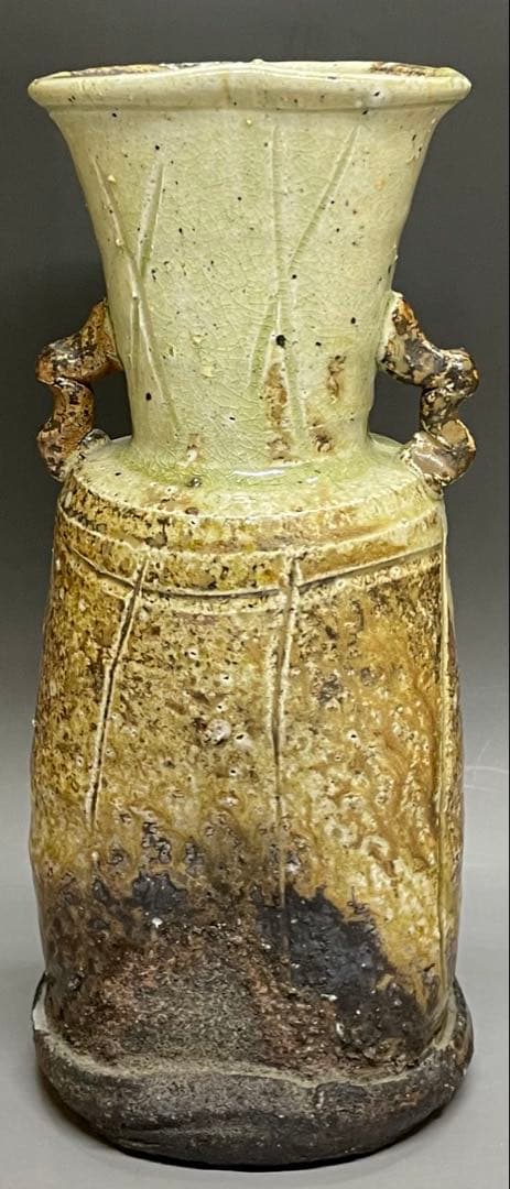 伊賀焼　古伊賀　耳付花入　即中斎書付　割銘　d077