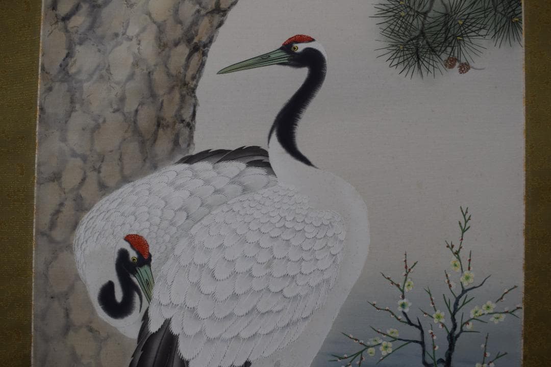 【真作】國井幸雪/国井幸雪/松竹梅鶴亀図/正月掛/掛軸☆宝船☆Y-756　JM