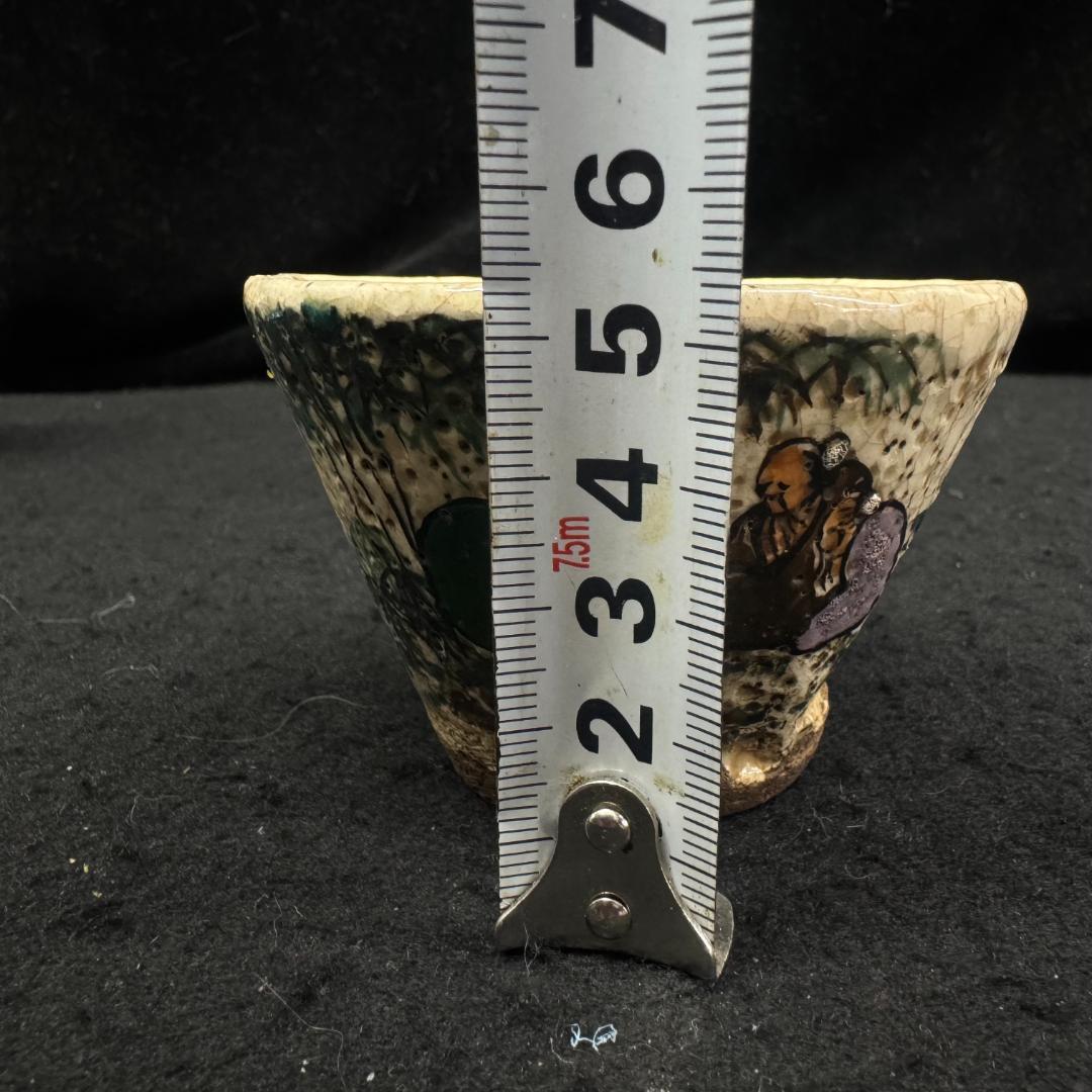 明治時代 犬山焼 竹林賢人雲錦手文様 骨董品 湯呑４客 時代物キズあり