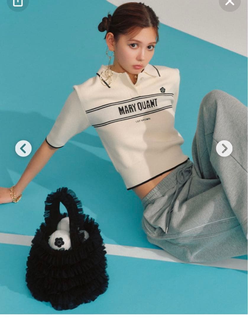 マリークワント MARY QUANT リリーブラウン 半袖 ポロシャツ ニット