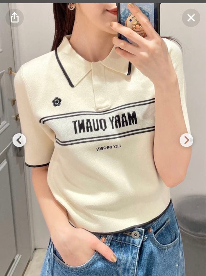 マリークワント MARY QUANT リリーブラウン 半袖 ポロシャツ ニット