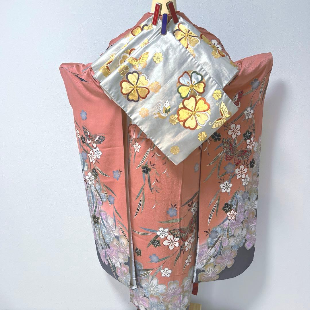 394 振袖フルセット 正絹 ダスティピンク くすみピンク 桃 金彩 暈し染め