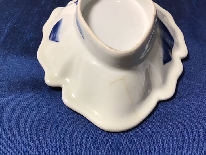 藍鍋島流水鷺図変形皿、5枚。