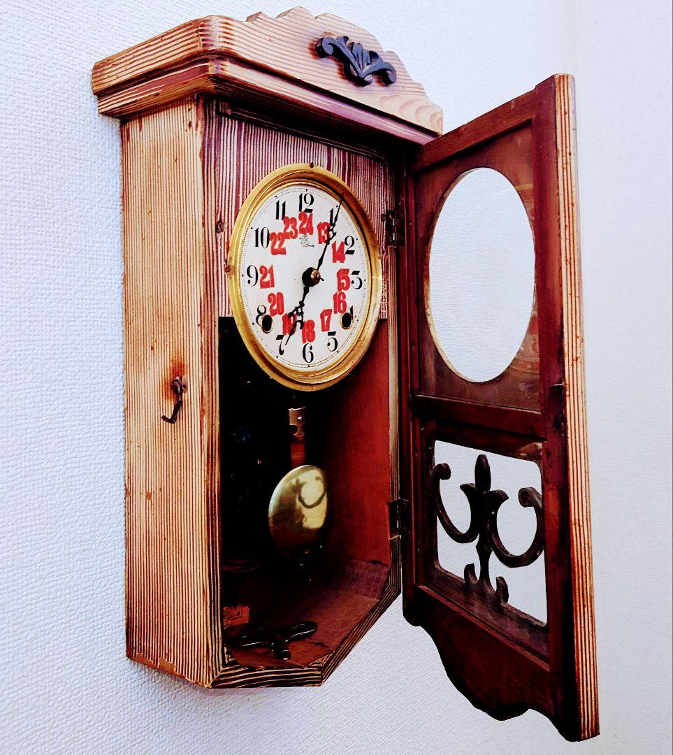 専用〈完動・美品〉鯱鉾印時計社　宮型ゼンマイ式振り子時計　ボンボン時計　古時計