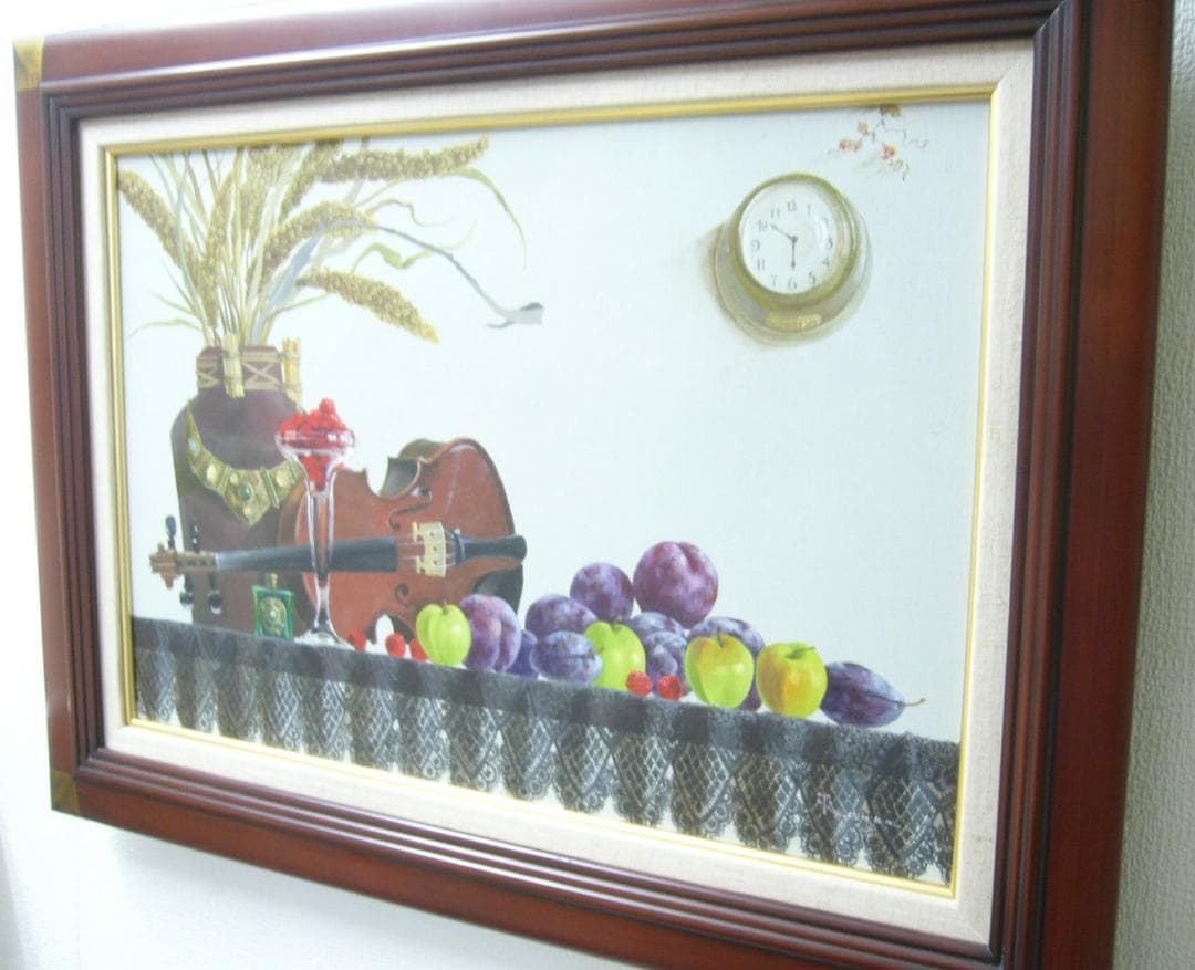 田浦　信勝 絵画 肉筆油絵 静物画 M12 バイオリン テーブルクロス