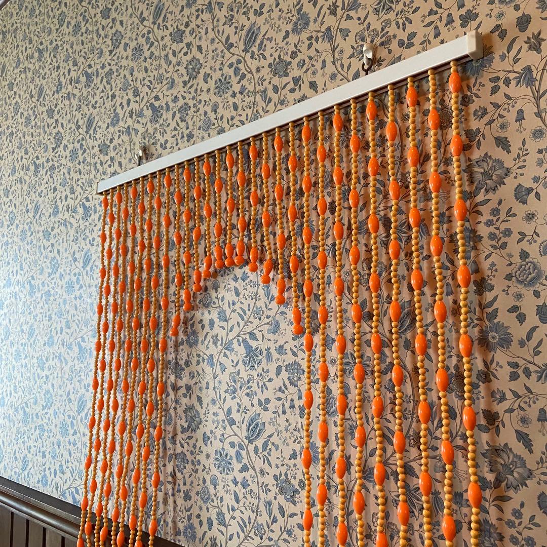 昭和レトロ　ビーズのれん　オレンジ　当時物　レトロポップ　デッドストック