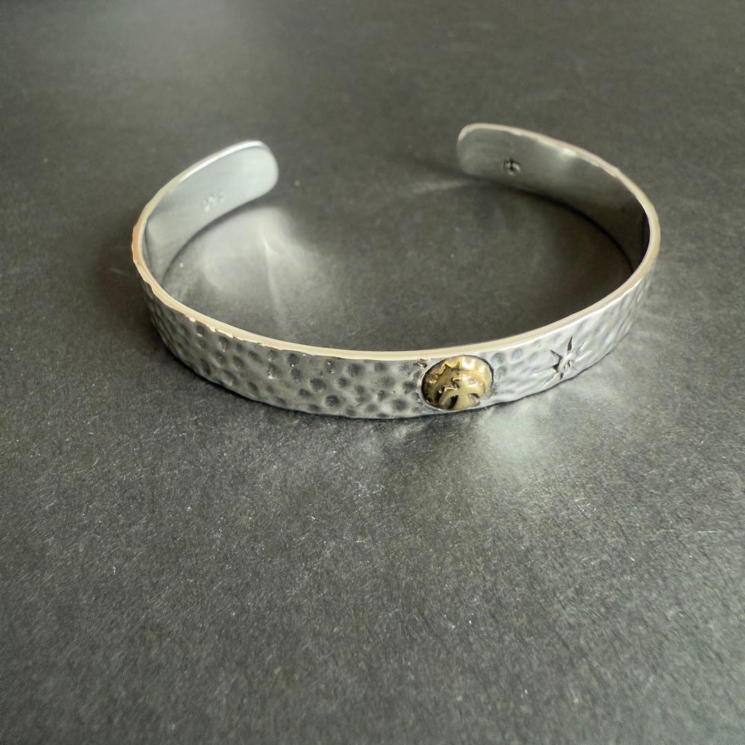 Silver925 シルバー 925 平打ち ブレス バングル 金メタル 叩き