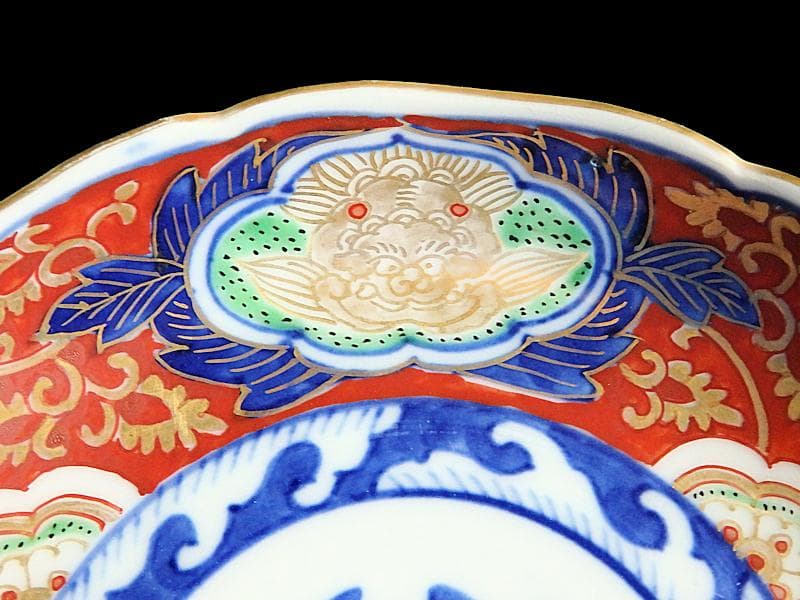 大聖寺伊万里　金襴手　獅子に金唐草　牡丹の図　４枚　A158A-AMf