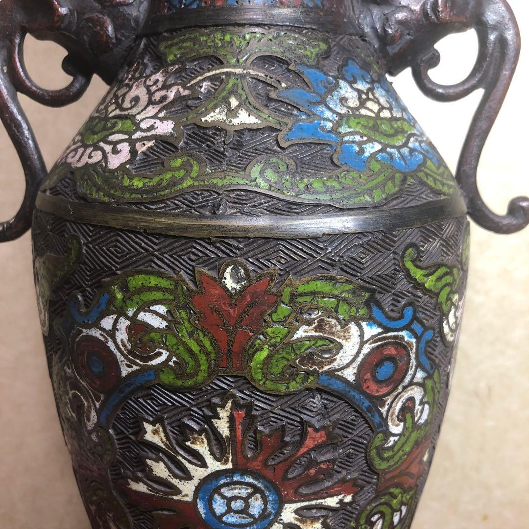 中国古美術　明時代七宝焼壺　古銅製