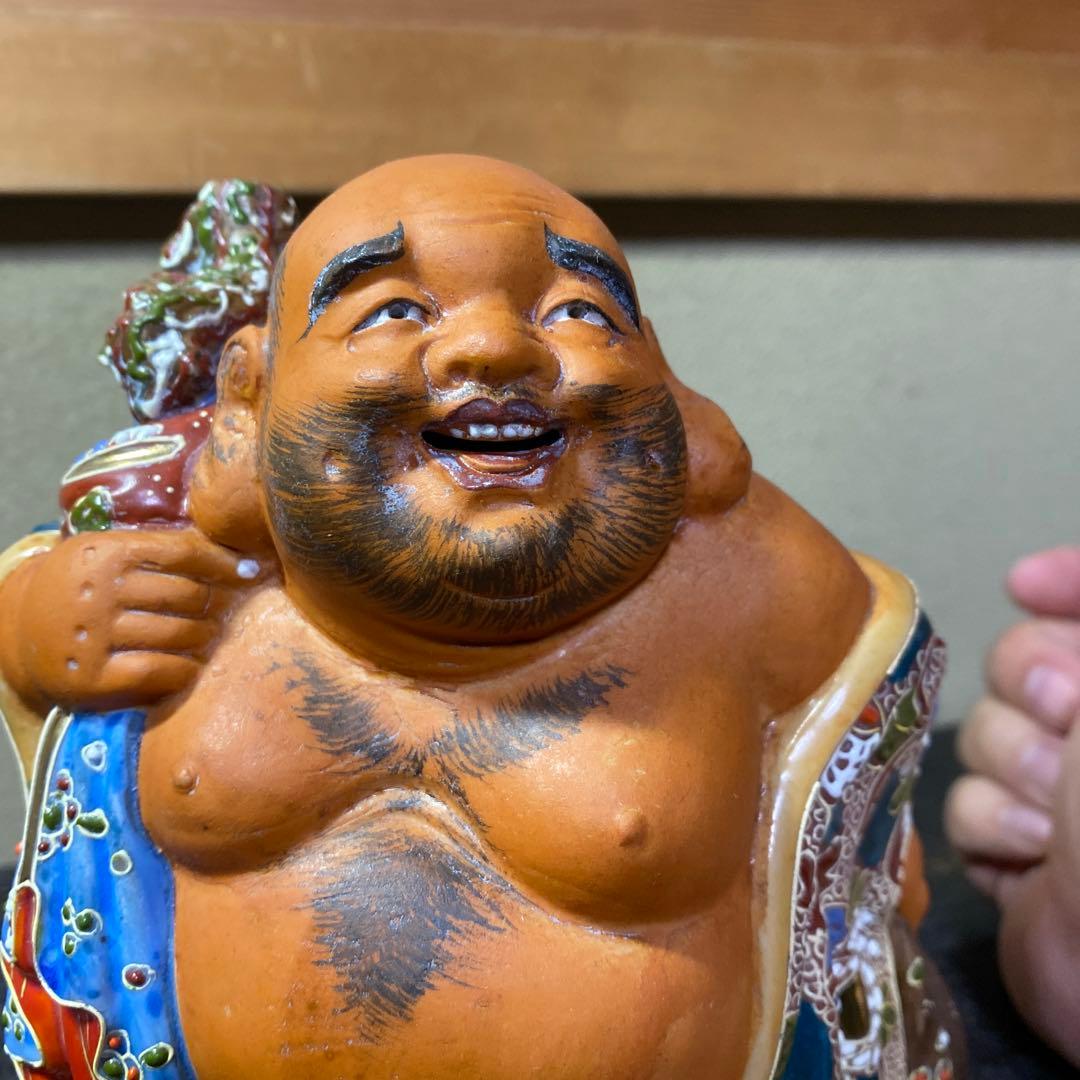 九谷焼　色絵金彩布袋置物