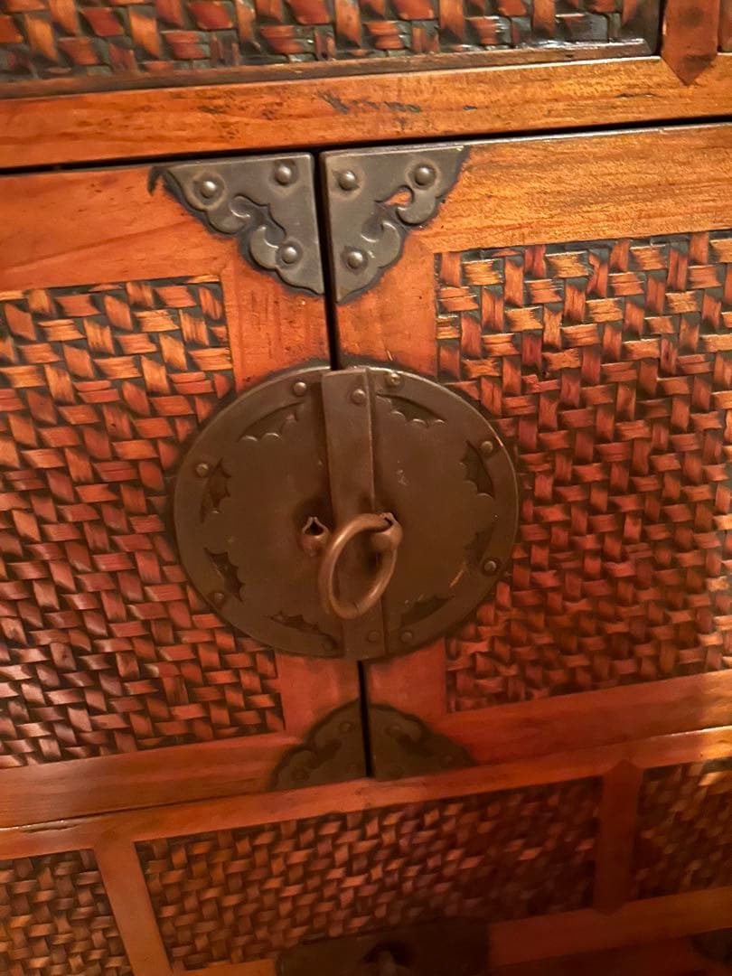 李朝家具 網代細工 アジロ 真鍮金具 収納家具 古家具 韓国骨董 ヴィンテージ