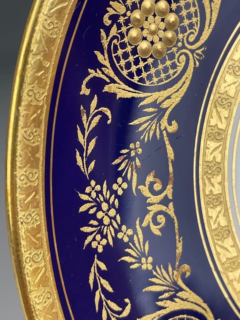 【美品】オールドミントン コバルト地 金彩 ブイヨンカップ＆ソーサー 金盛り