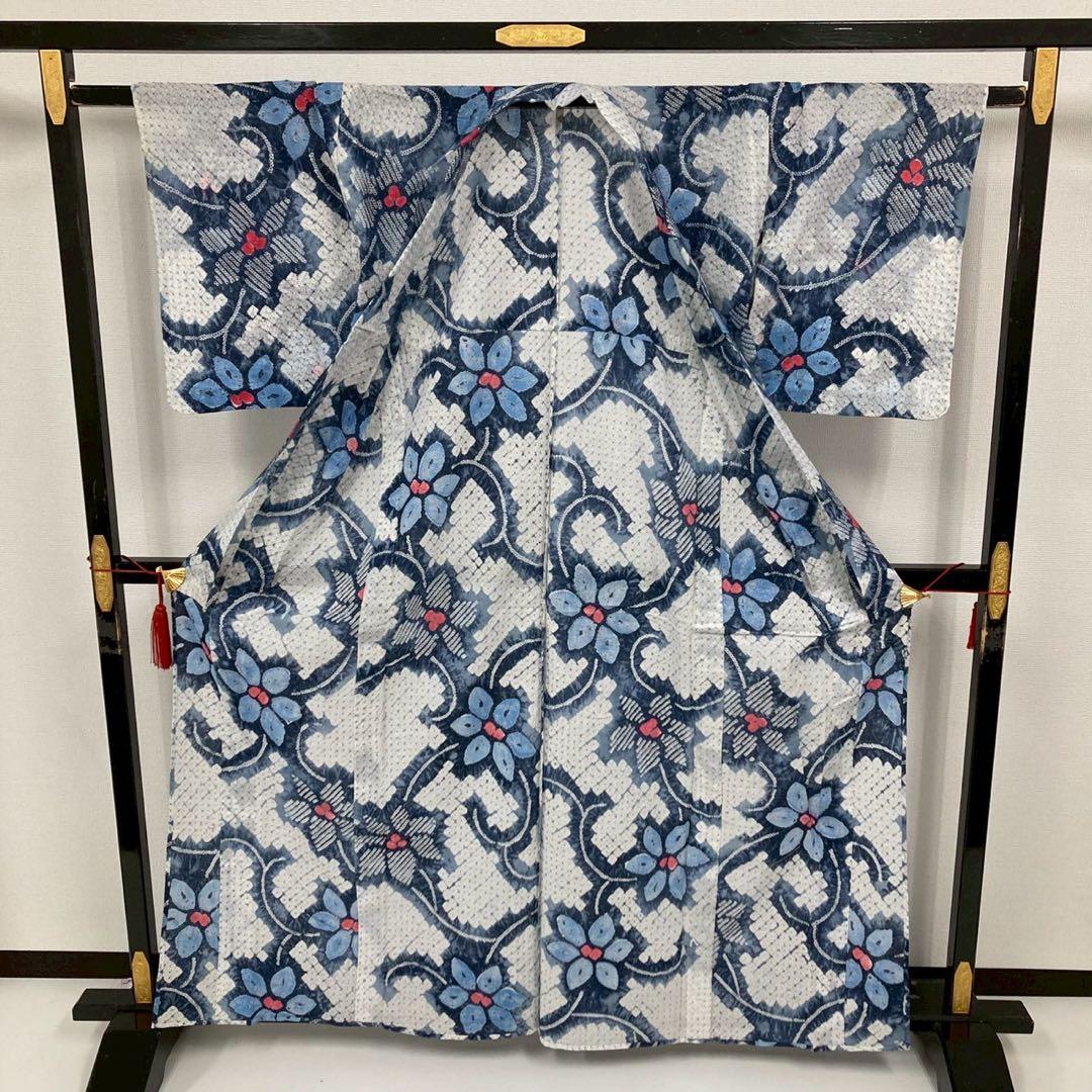 つ*ね様 有松絞り 木綿 浴衣 素敵な染め 着物 U-5856