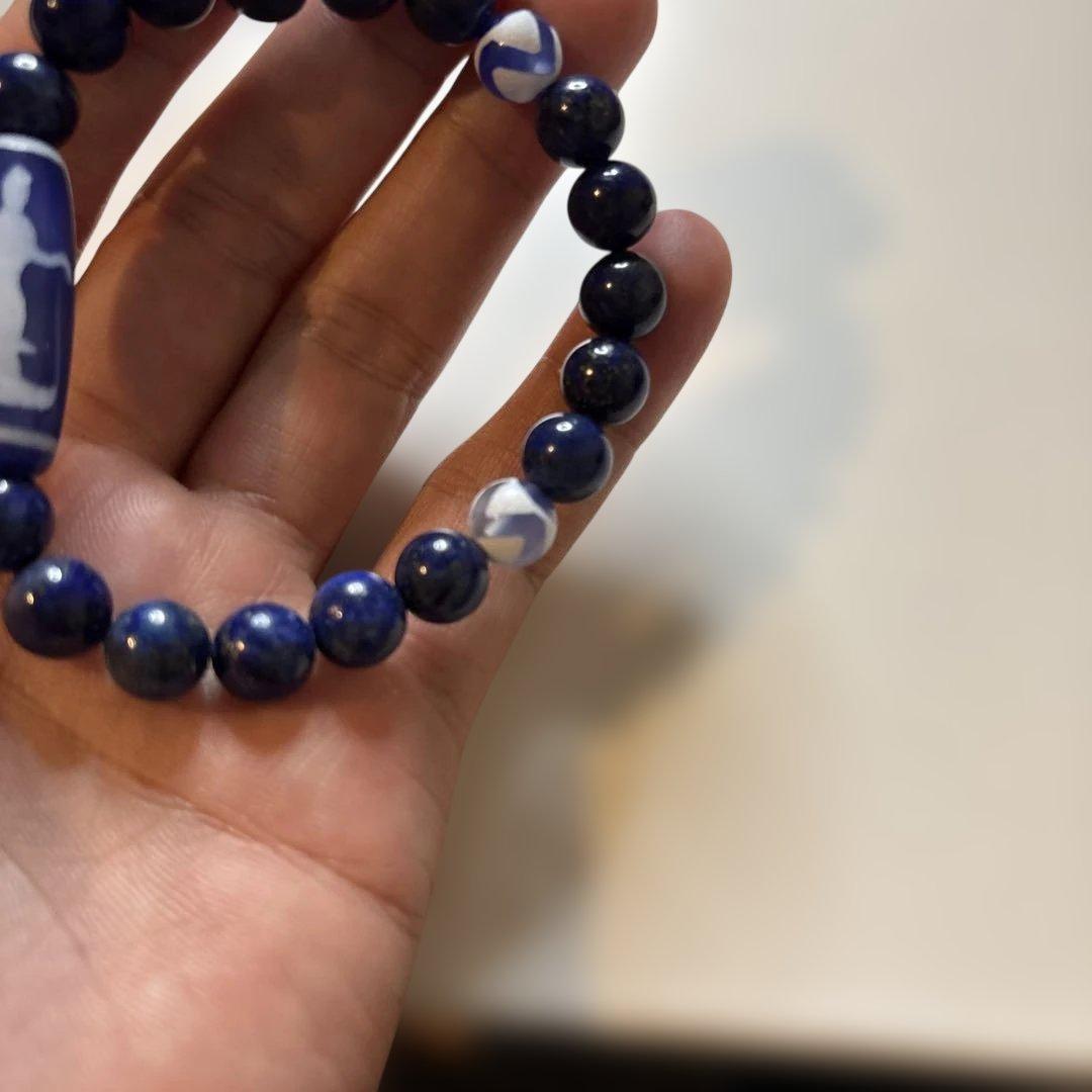 これは！第2チャクラにズンときます！青玉髄天珠！双観世音天珠、ラピスラズリ！虎牙