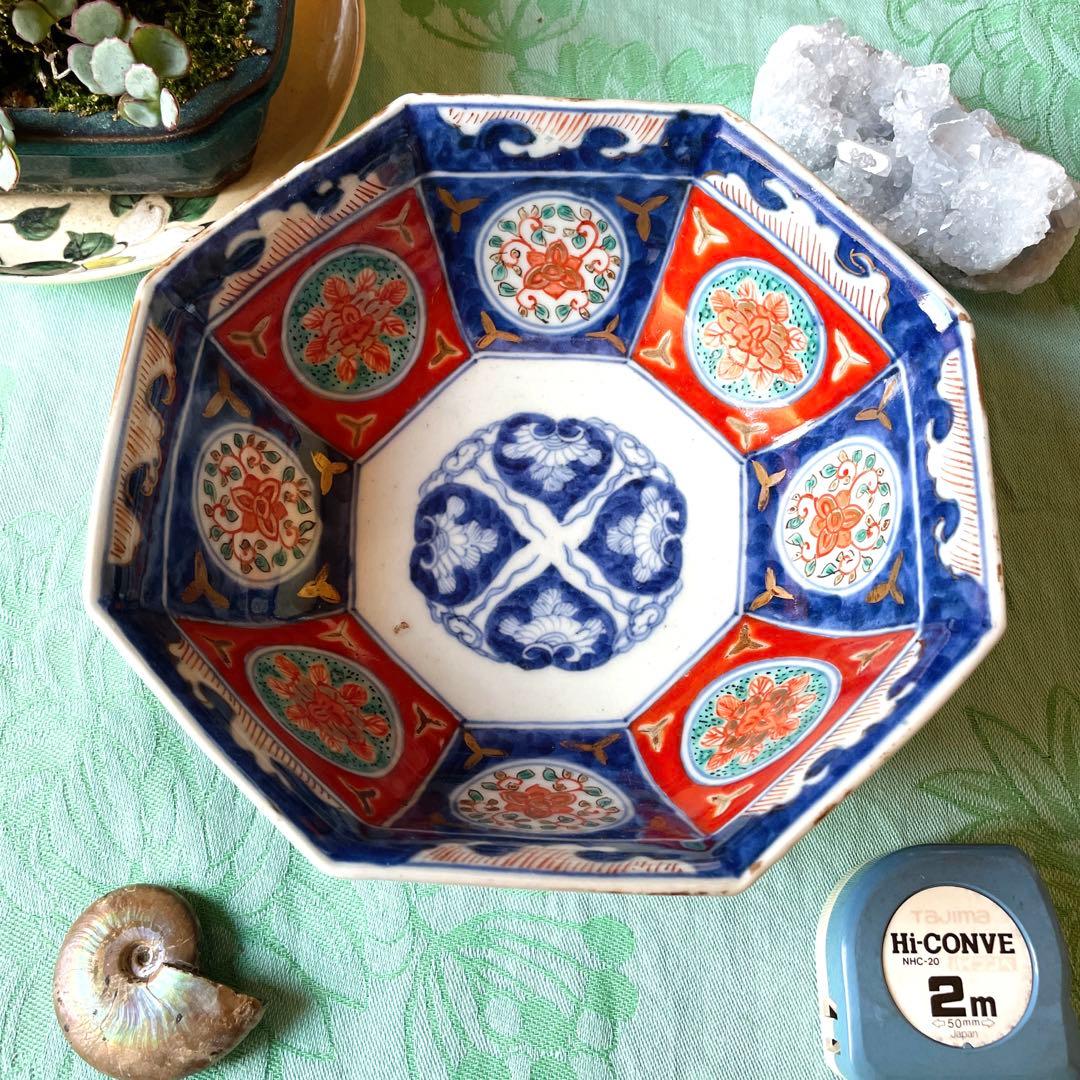 富貴長春　染付　金彩　金襴手　八角鉢