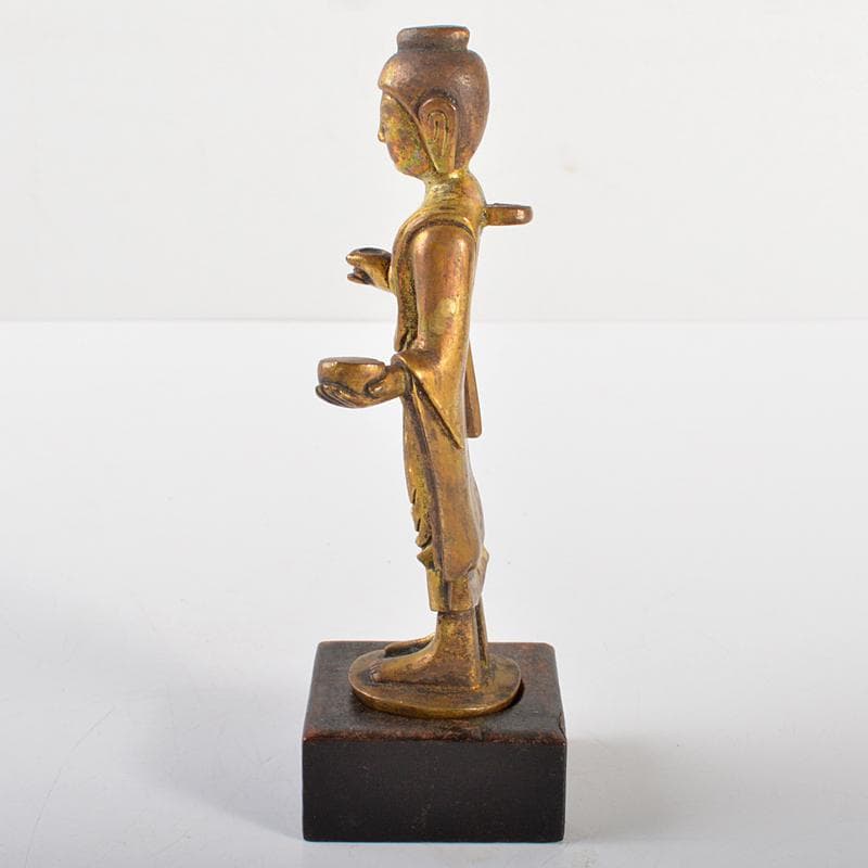 仏教美術　古銅鍍金　仏像　置物　唐木台付　F　R6704