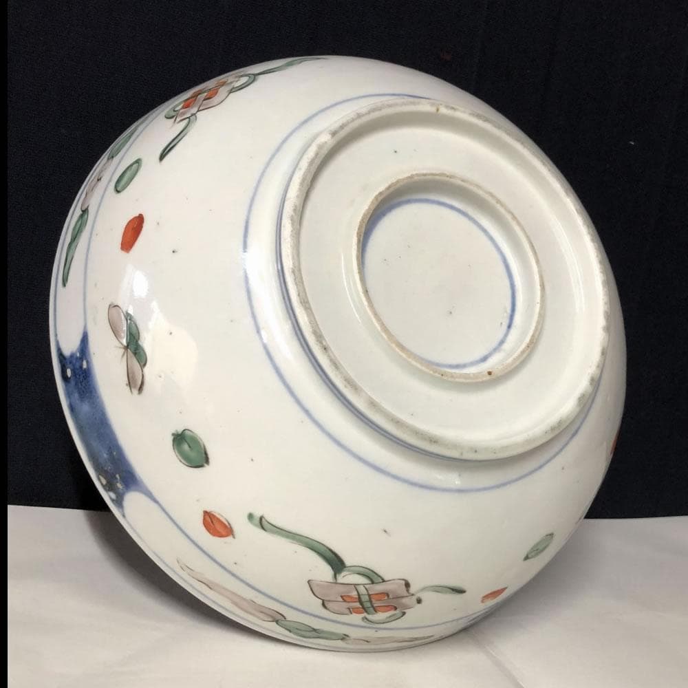 e1315 古伊万里 色絵 鉢 うさぎ 兎 二重高台 色絵鉢