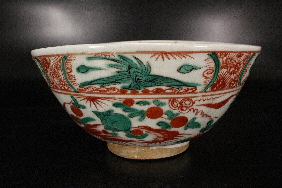 中国美術 呉須赤絵 魁紋 碗 φ21cm 旧家蔵出