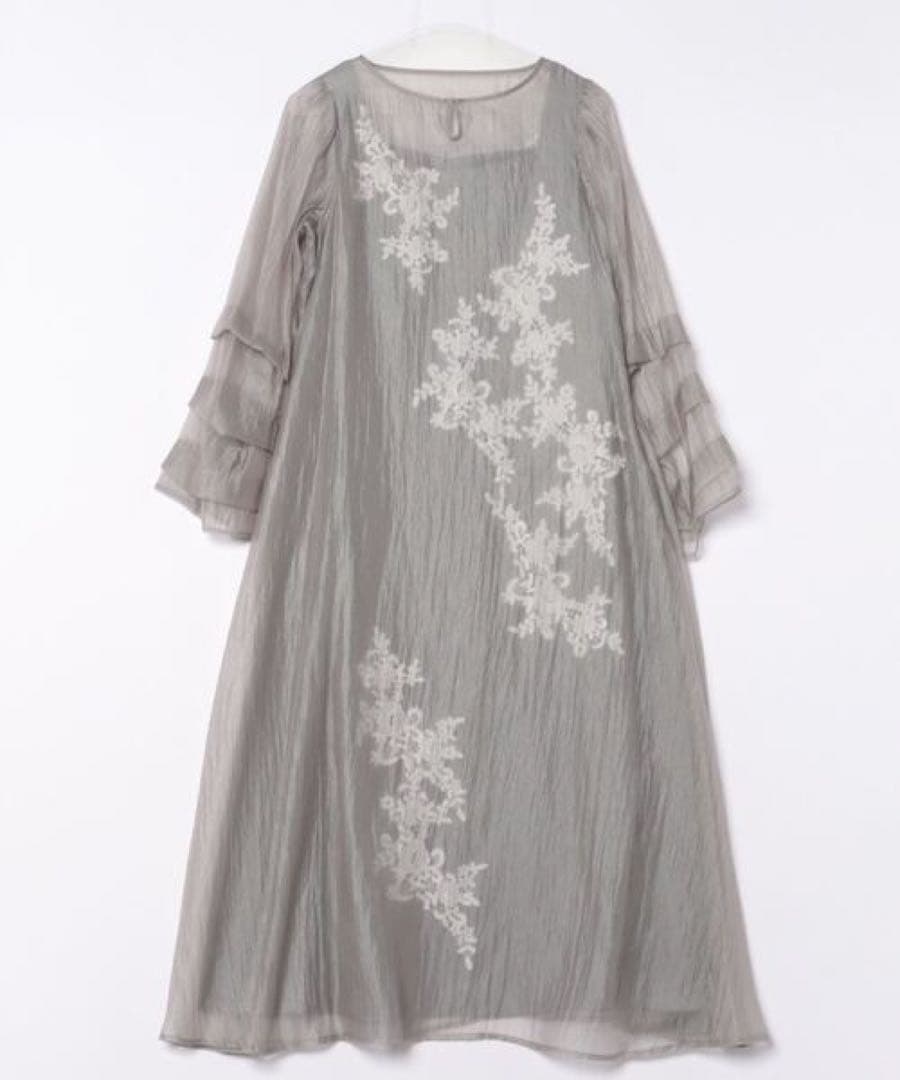 シアーAラインワンピースドレス　結婚式 花柄