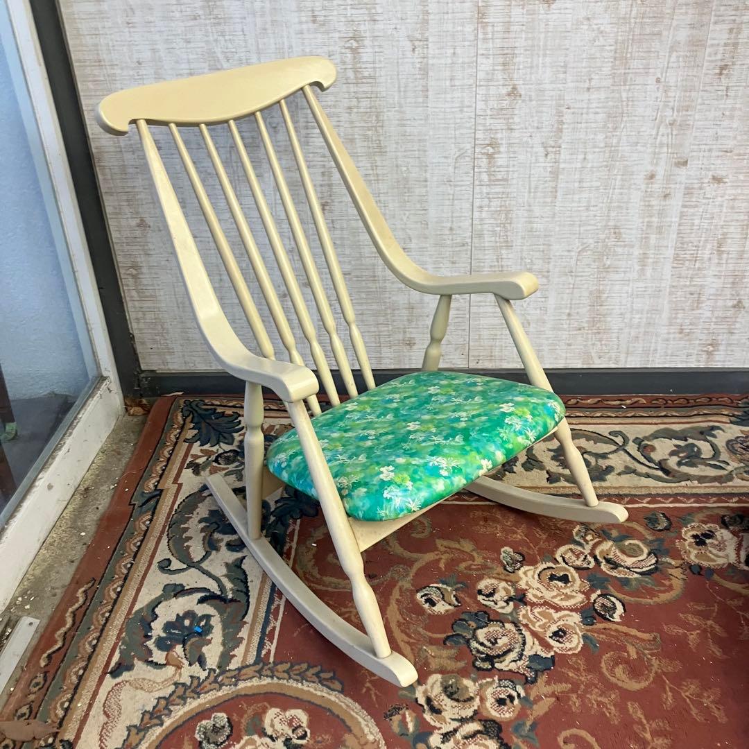 昭和レトロ 鳥取家具 花柄 木製 ロッキングチェア アームチェア ベントウッド
