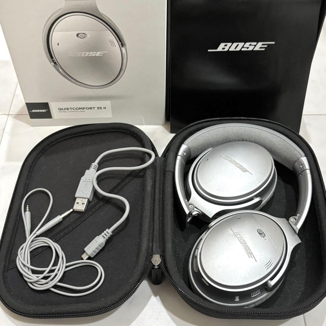 箱付き 廃盤カラー BOSE QC35 ll シルバー イヤーパッド新品交換済