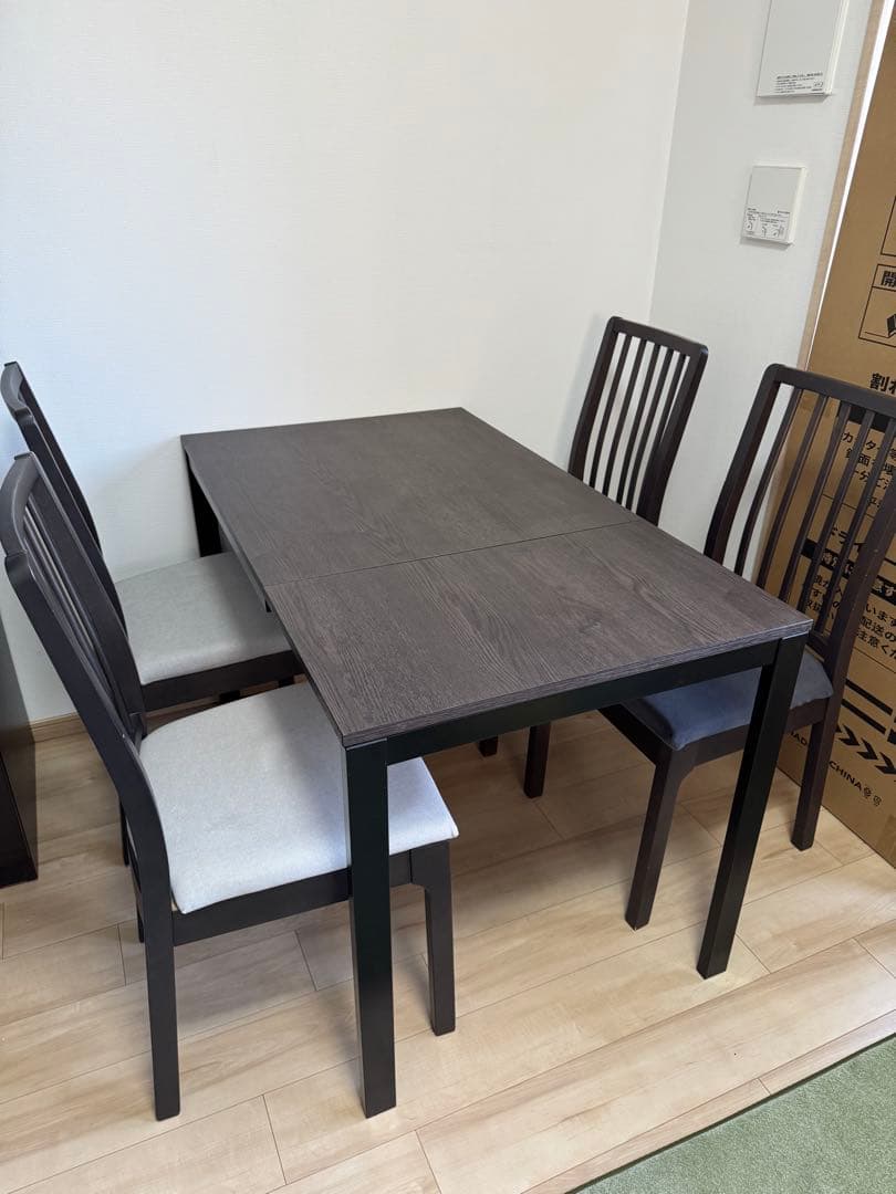 【LAC】テーブル 80/120 x 70 cm ダークブラウン　椅子4脚