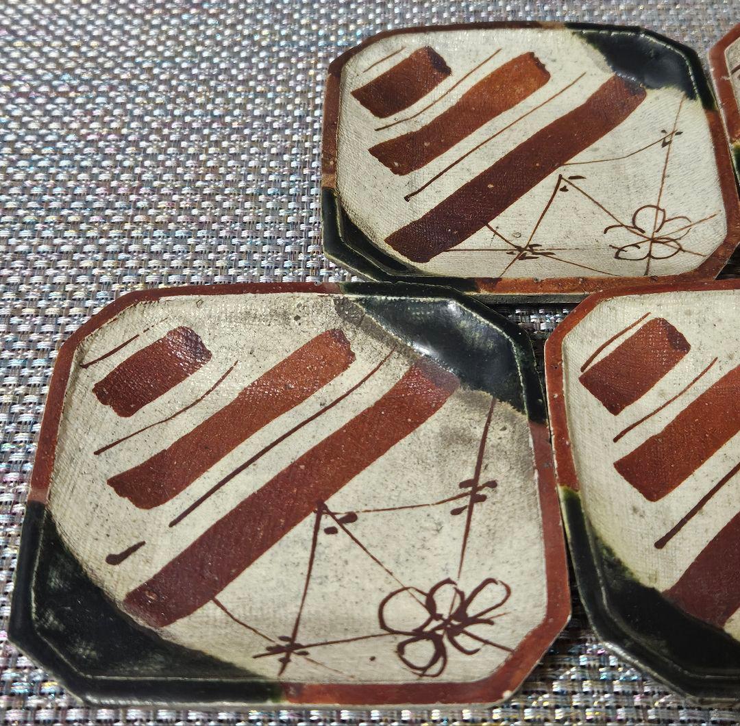 【本物保証❗】江戸時代　古織部　四方皿 手塩皿　菓子皿　5客揃い　茶道具　伝世箱
