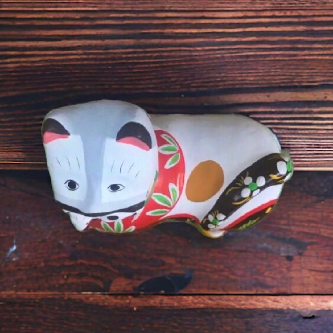 岩手県郷土玩具 花巻土人形 平賀孫左衛門 窯猫 ねずみくわえ猫 厄除け 家内安全