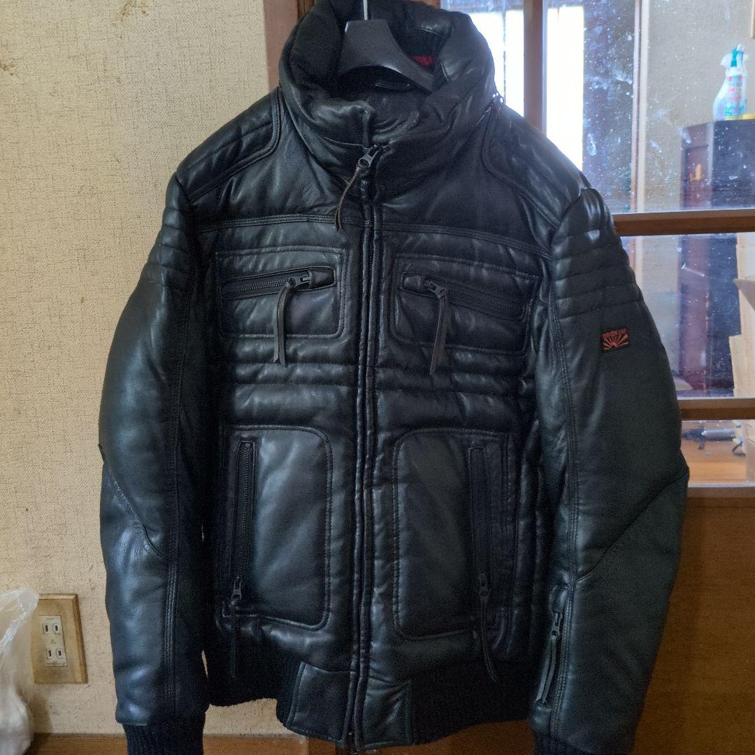 ユニオンジャップシングルライダースダウンジャケットブラックサイズM