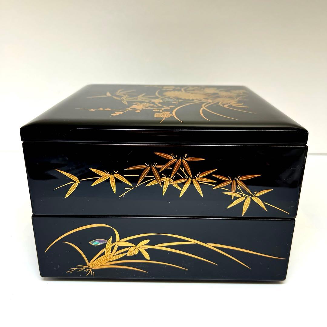 輪島塗　極上蒔絵二段重　蓋無木箱付　東Y7-0922③