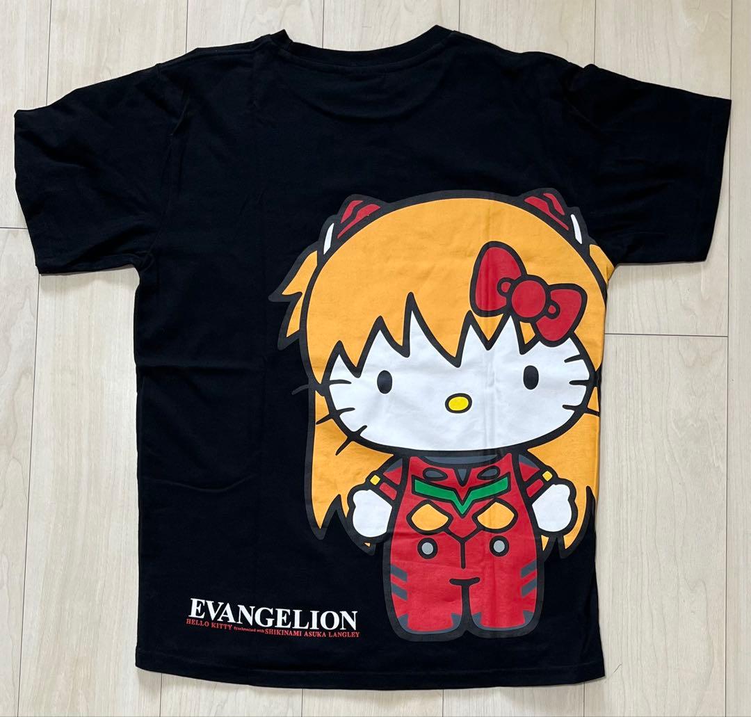 サンリオ ハローキティxエヴァンゲリオン レイ＆アスカ コラボTシャツ L 黒