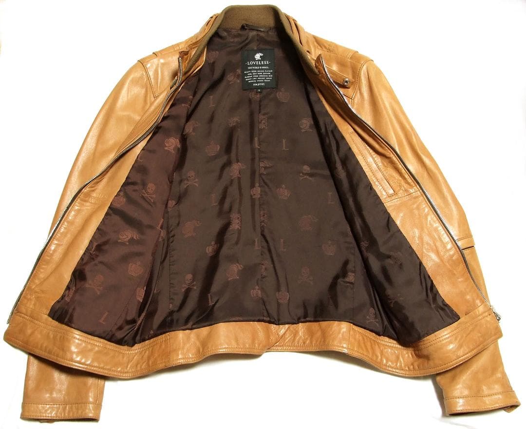 LOVELESS羊革シングルライダースJK【S】希少ヌメ色W-ZIP