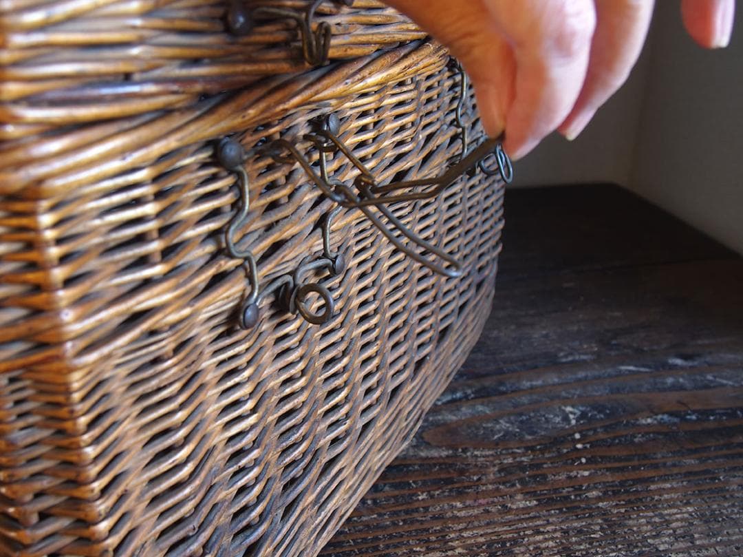 古いバスケット パニエ トランク ピクニック 旅行鞄 収納 欧州/K366