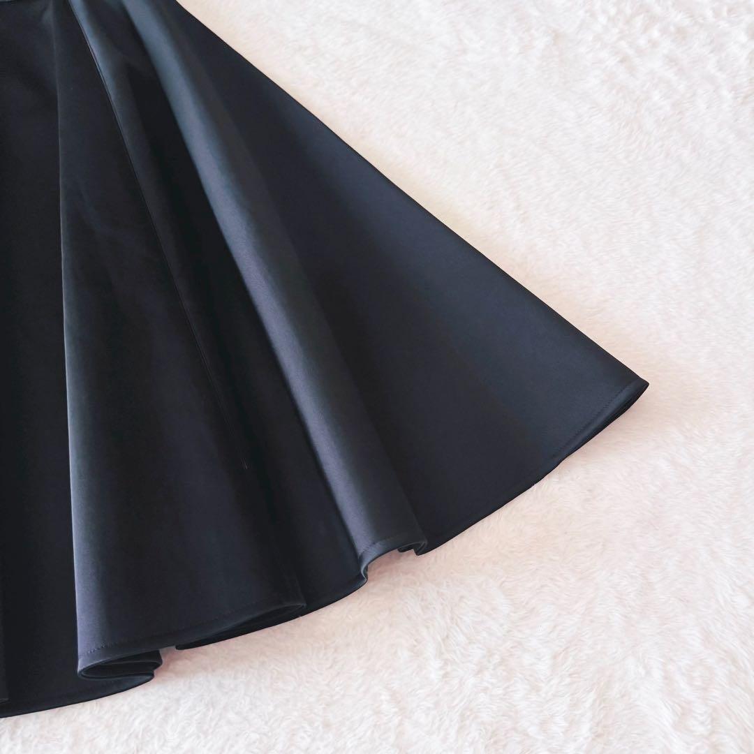 【美品】 ヨーコチャン サーキュラースカート フレア 38 サテン ブラック