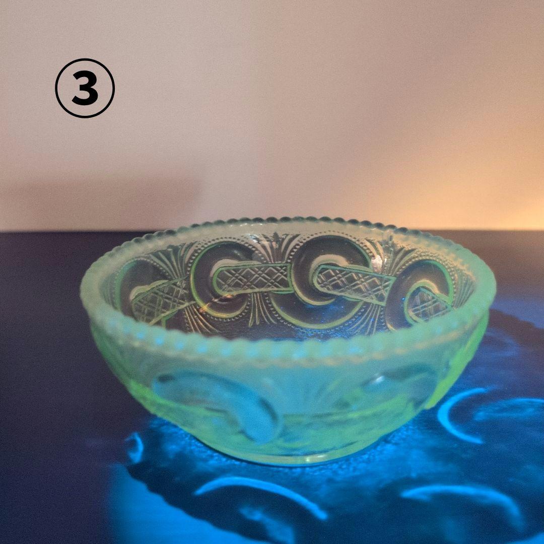 最終値下げ　ウランガラス　渦つなぎ紋　鉢　3客