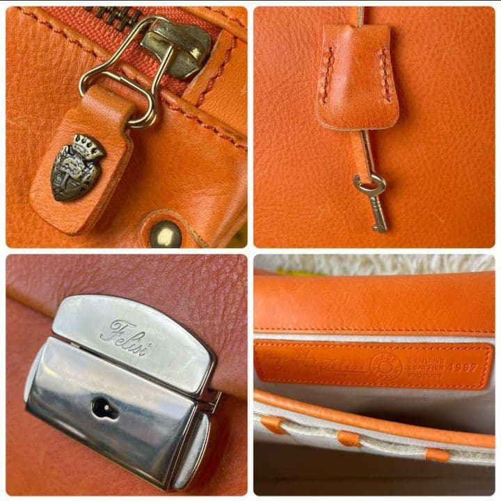 希少　フェリージ 　ブリーフバッグ ビジネス　トートバッグ　レザー　茶　オレンジ