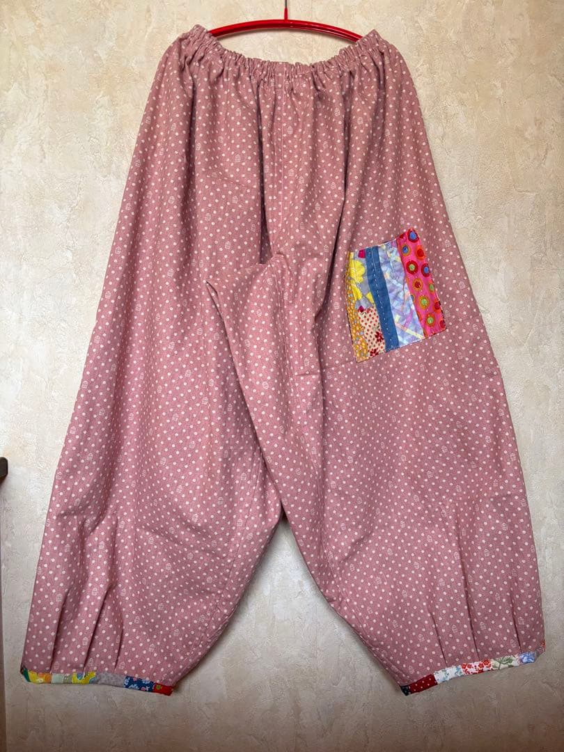 ちくちくもんぺパッチワーク桃色ドット