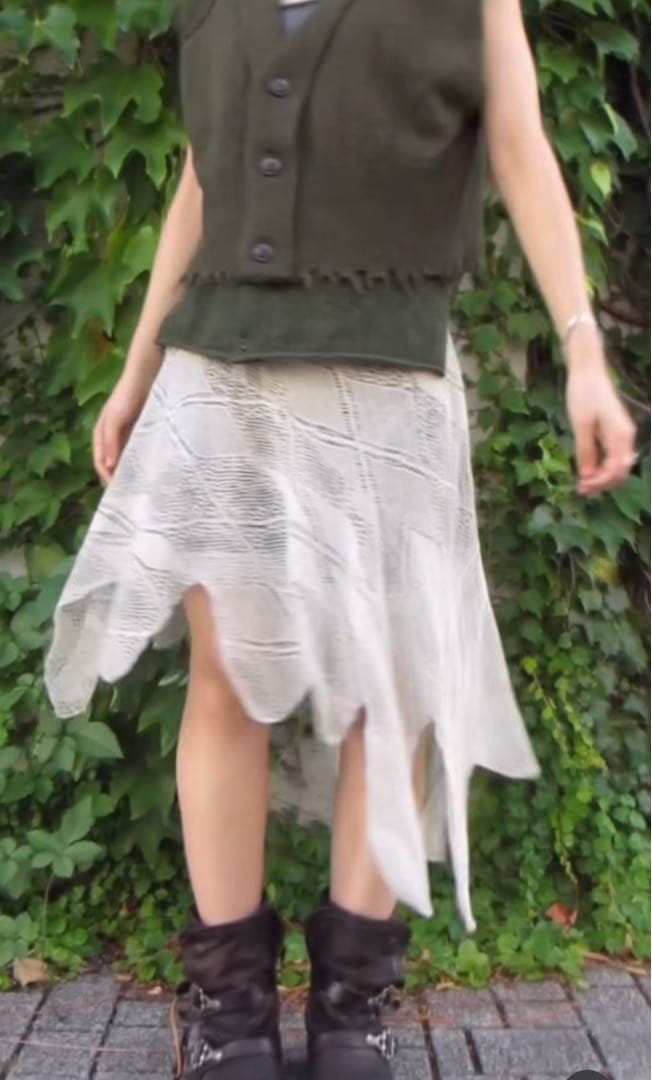 スカート perverze Knit Lace Jagged-hem Skirt