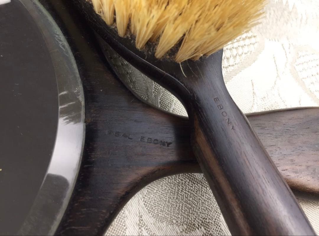 英国アンティーク エドワーディアン時代 エボニー ハンドミラー&ブラシ