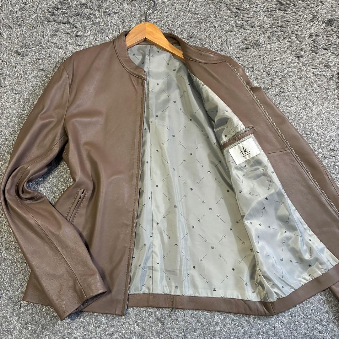 【美品】タケオキクチ ラムレザー シングルライダースジャケット L ベージュ