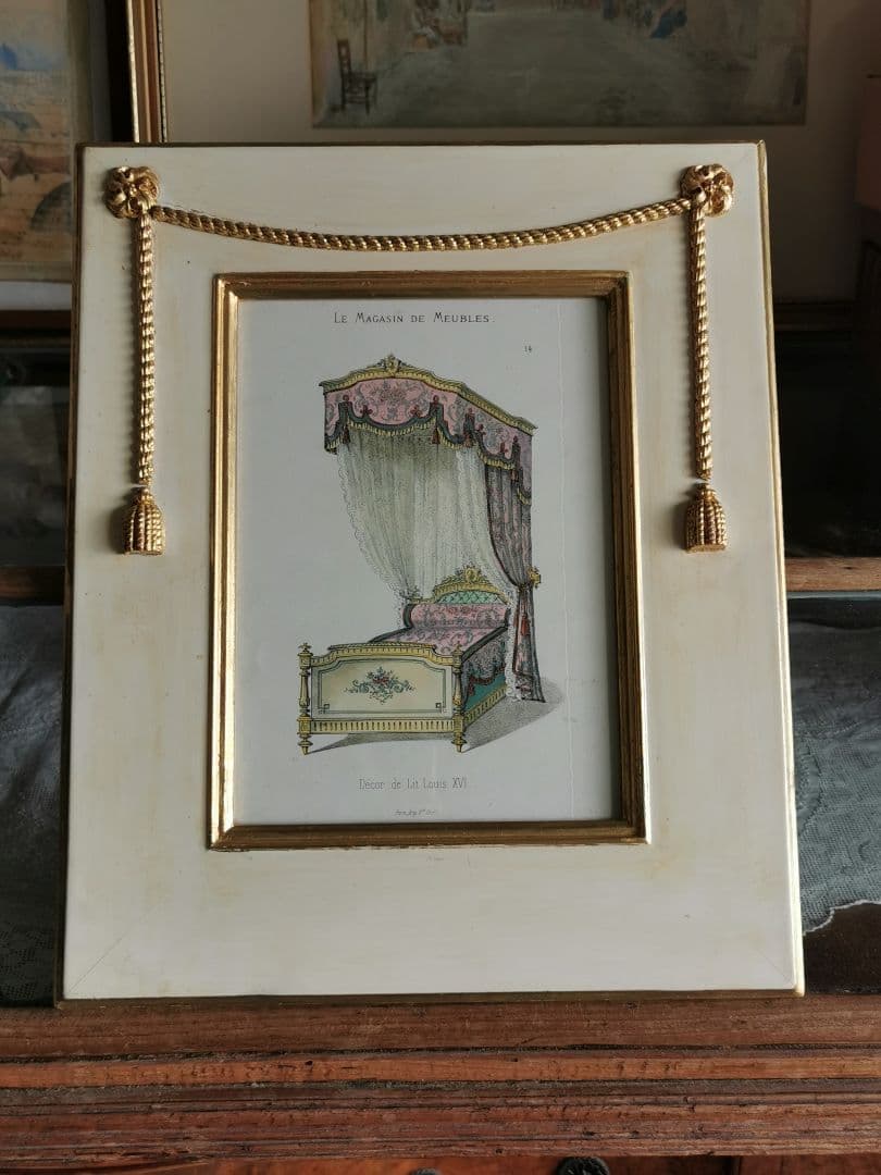 アンティークフランス ルイ16世式天蓋ベッド イタリア額装 マリーアントワネット