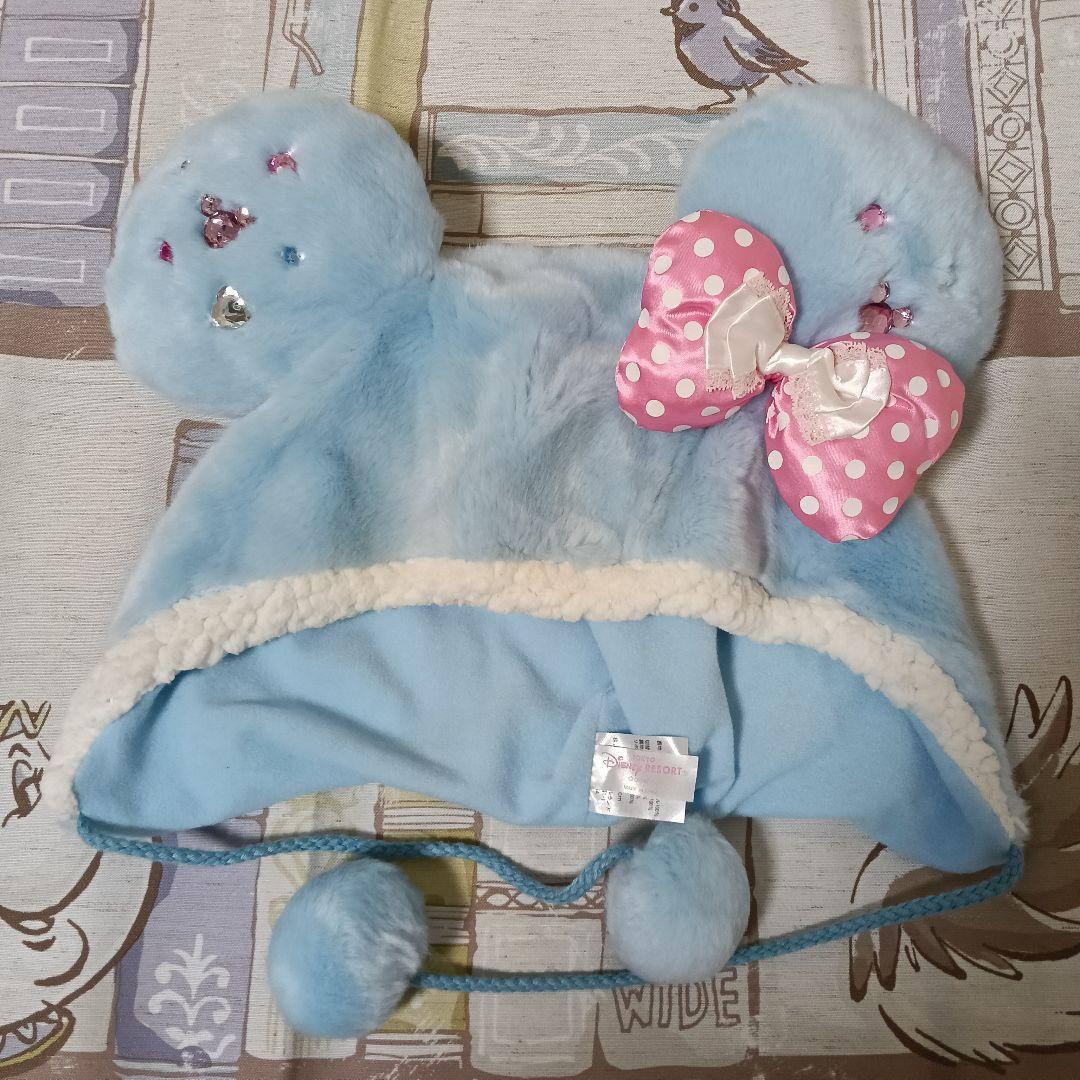 ディズニー 水色 ブルー ビーズ ミニー ファンキャップ