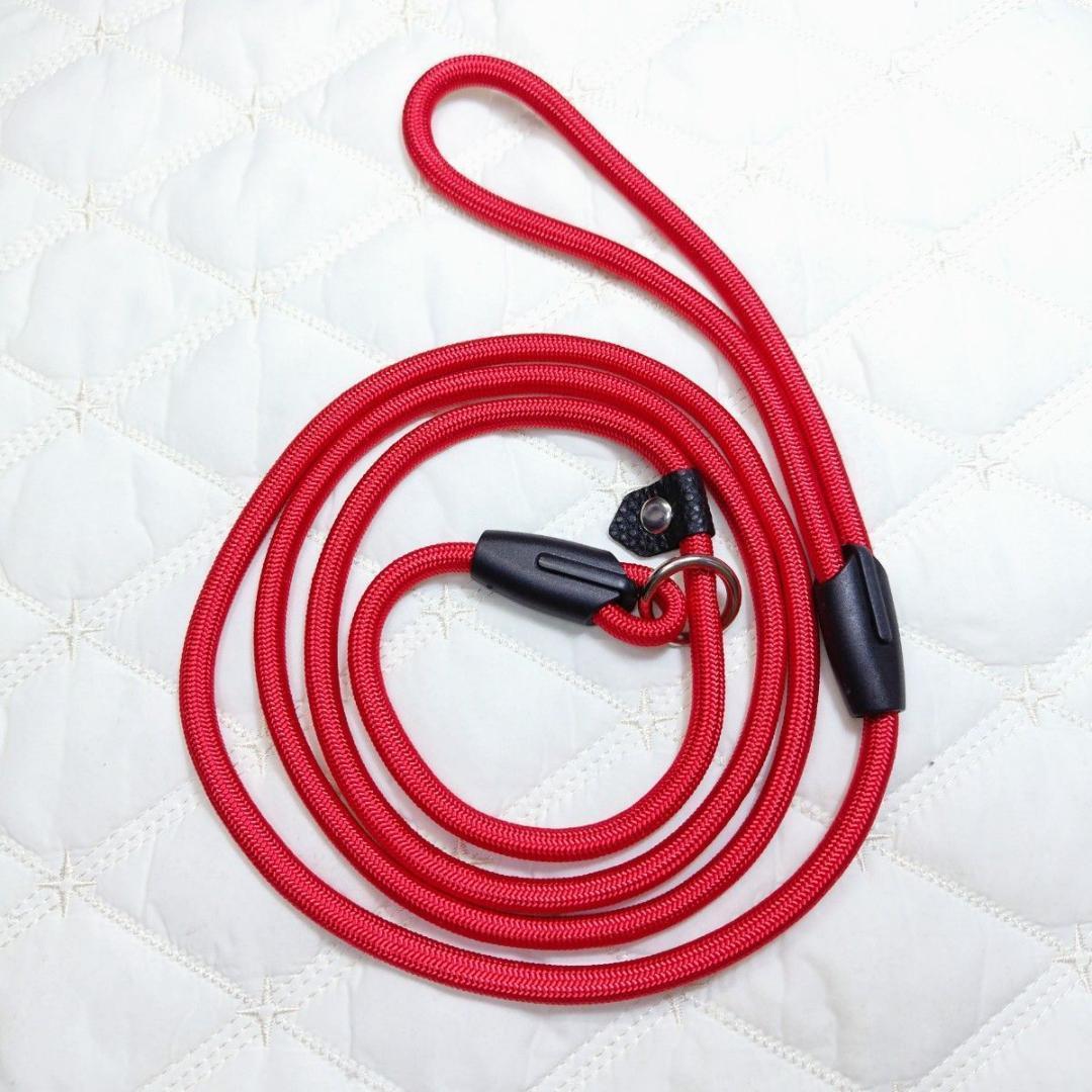 6*犬用リード 赤 首輪一体型 調節可能 レッド 1.2m ナイロン 0.6mm