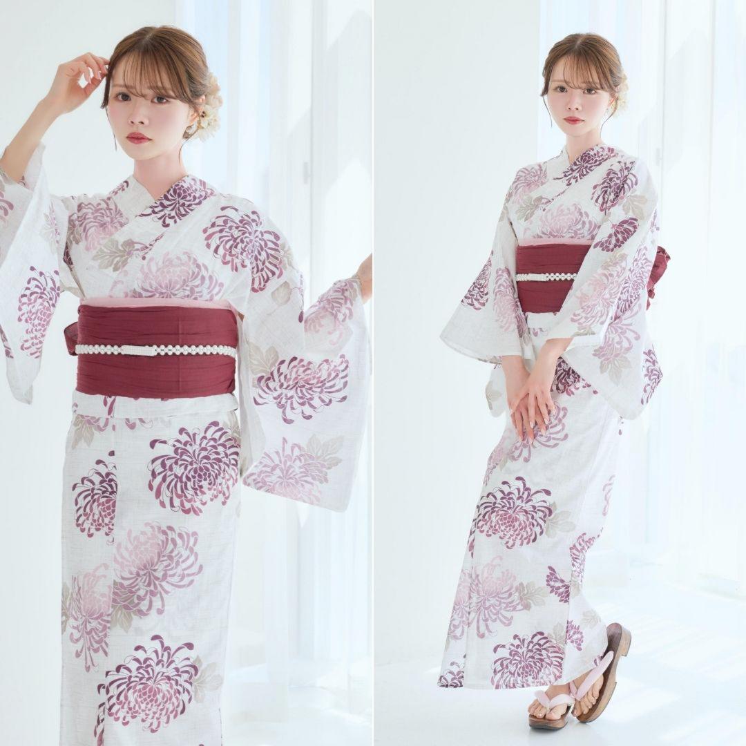 二部式浴衣 セパレート浴衣 3点set えんじ色の菊散らし Y5-18-2