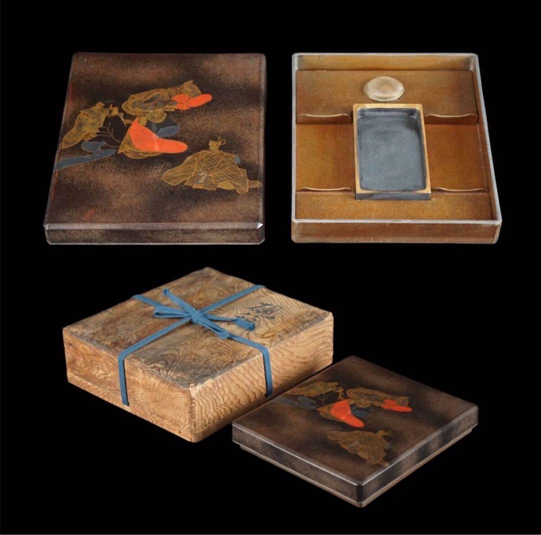時代漆器 平安貴族蒔絵 梨地 御硯箱 共箱 極上品 旧家蔵出
