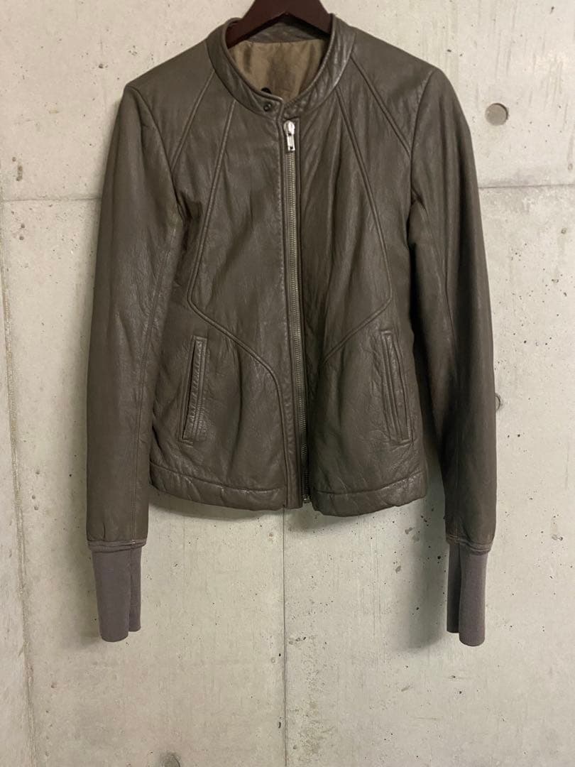 リックオウエンスインターシャレザージャケットxs ダストダークシャドウ