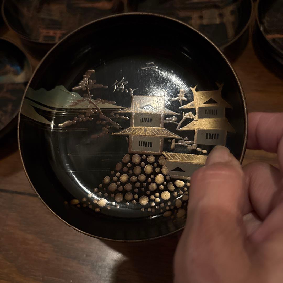 京都名所20選漆器皿二十枚セットアンティーク雅な雰囲気金蒔絵　インテリア実用使い